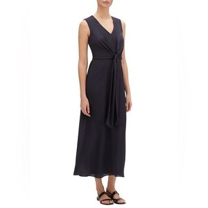 Lafayette 148 navy ink size 8 sleeveless dress side zip tie front midi pockets